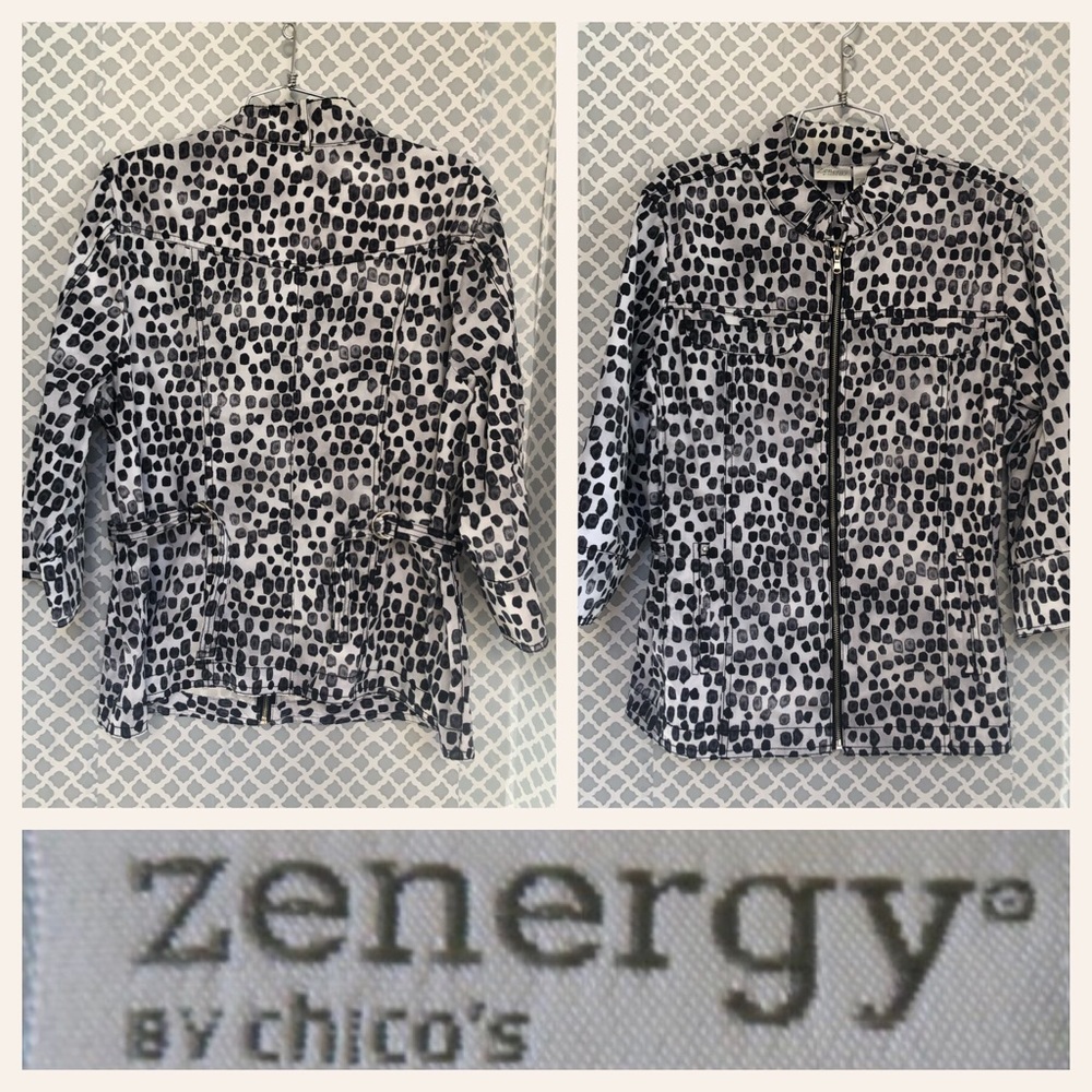 Zenergy Chico’s black White wind breaker jacket 3 - fits like a 2